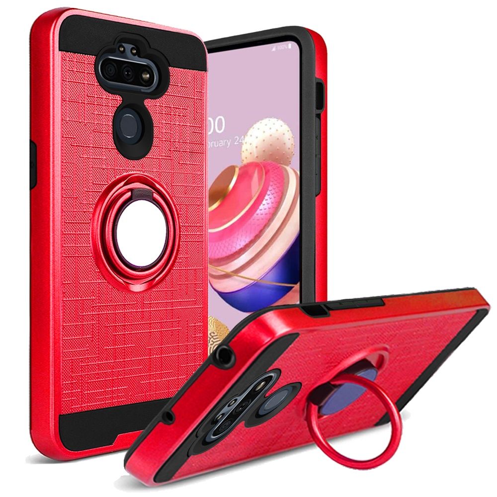 GSA Brushed Hybrid Case w/Ring Stand for LG Aristo 5, Phoenix 5 - Red/Black