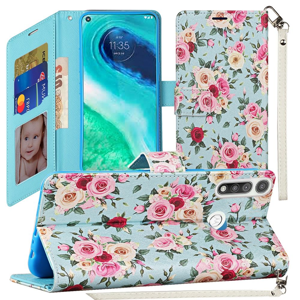 GSA Premium Flip Wallet Case for Motorola Moto G Fast - Vintage Roses