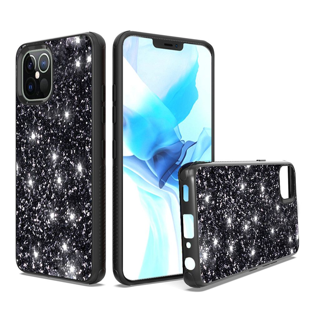 GSA Sparkle Glitter Bling Hybrid Case for iPhone 12 & 12 Pro (6.1") Black