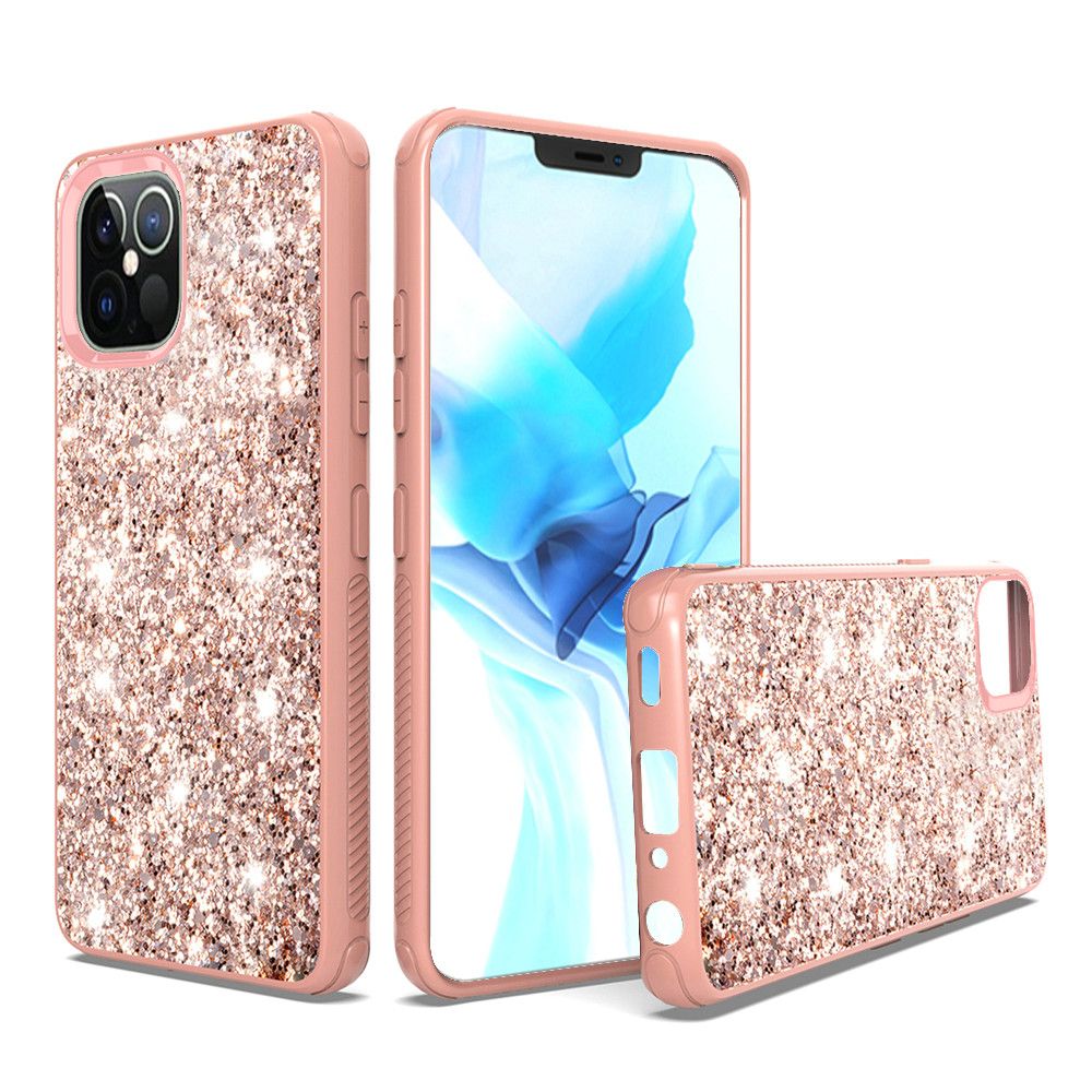 GSA Sparkle Glitter Bling Hybrid Case for iPhone 12 & 12 Pro (6.1") Rose Gold