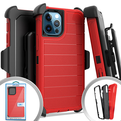 GSA Deluxe Hybrid Case w/Holster For iPhone 12, 12 Pro (6.1") - Red/Black