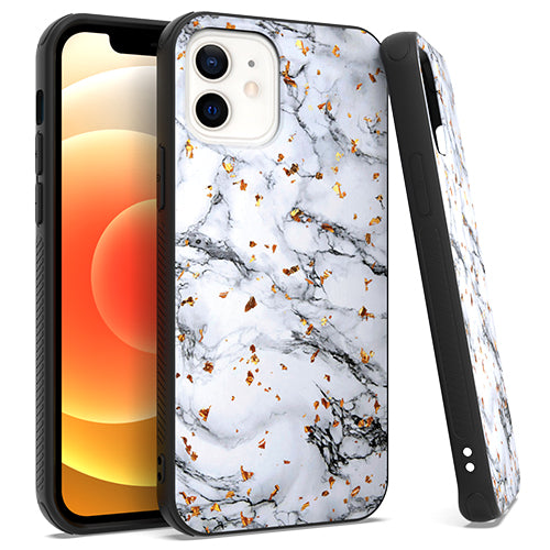 GSA Gold Flake Marble Hybrid Case For iPhone 12 Mini (5.4") - White/Black