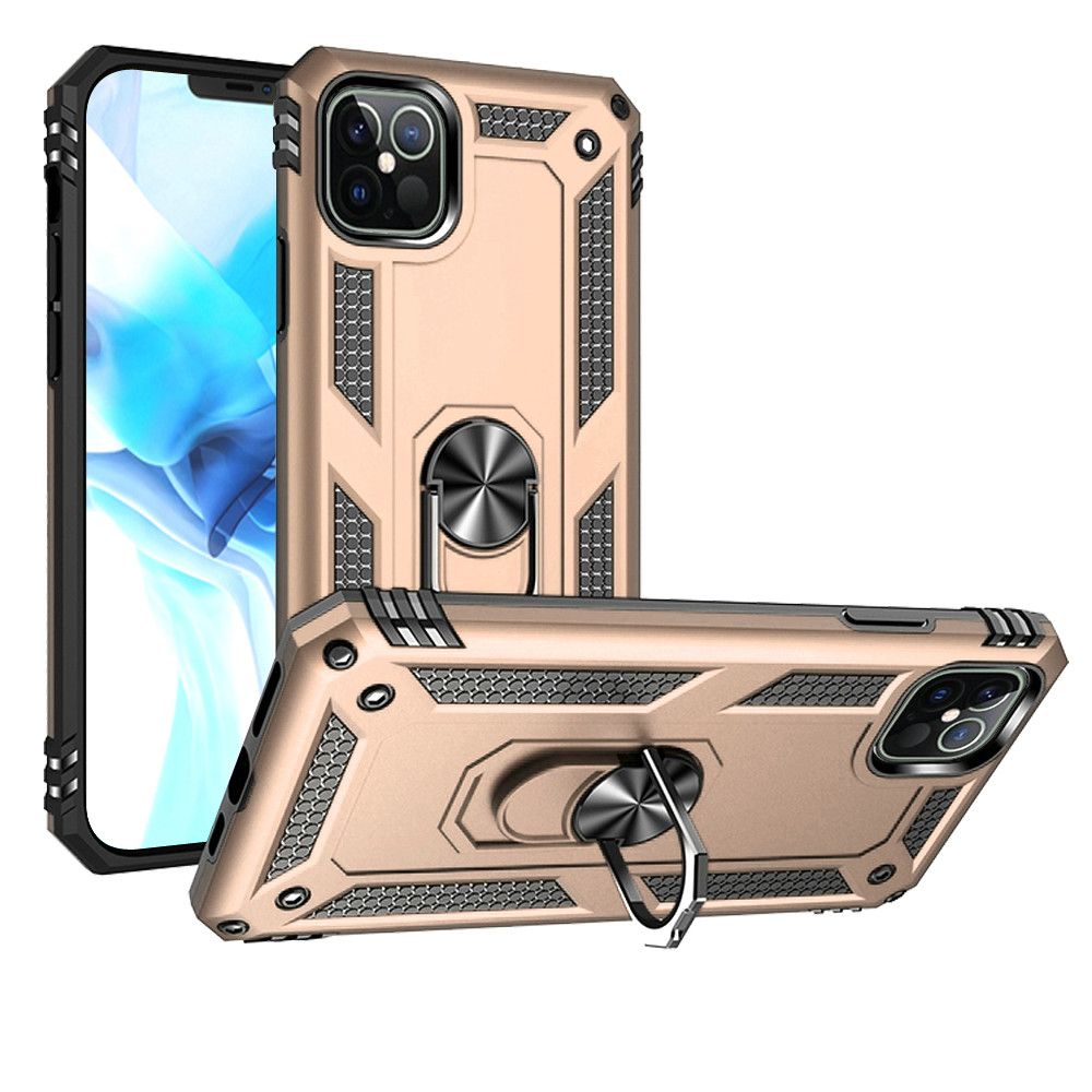 GSA Slim Armor Ring Stand Hybrid Case For iPhone 12 Pro Max (6.7") - Gold/Black