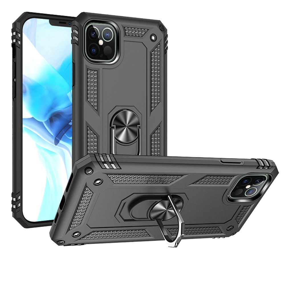 GSA Slim Armor Ring Stand Hybrid Case For iPhone 12 Pro Max (6.7") - Gray/Black