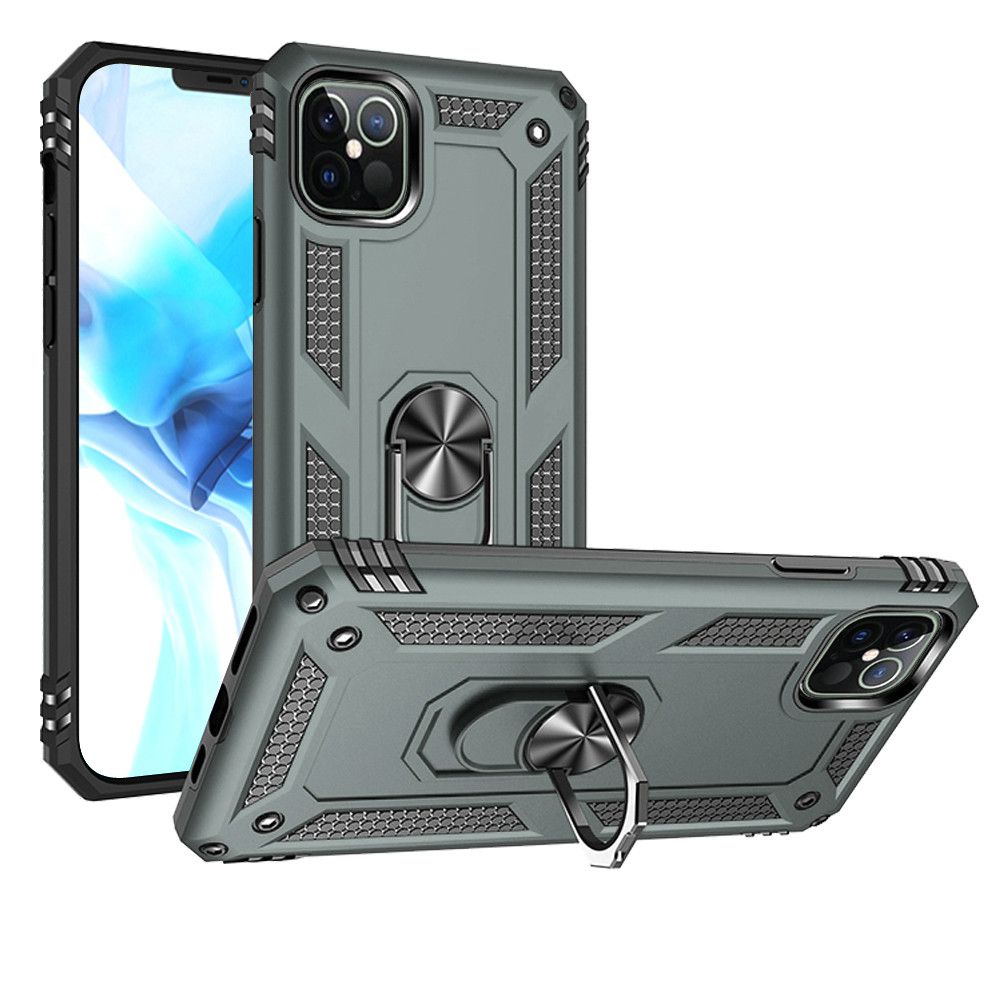 GSA Armor Ring Stand Hybrid Case For iPhone 12 Pro Max (6.7")-Midnight Green