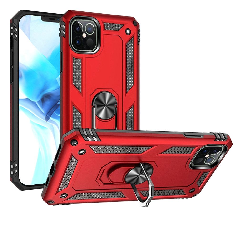 GSA Slim Armor Ring Stand Hybrid Case For iPhone 12 Pro Max (6.7") - Red