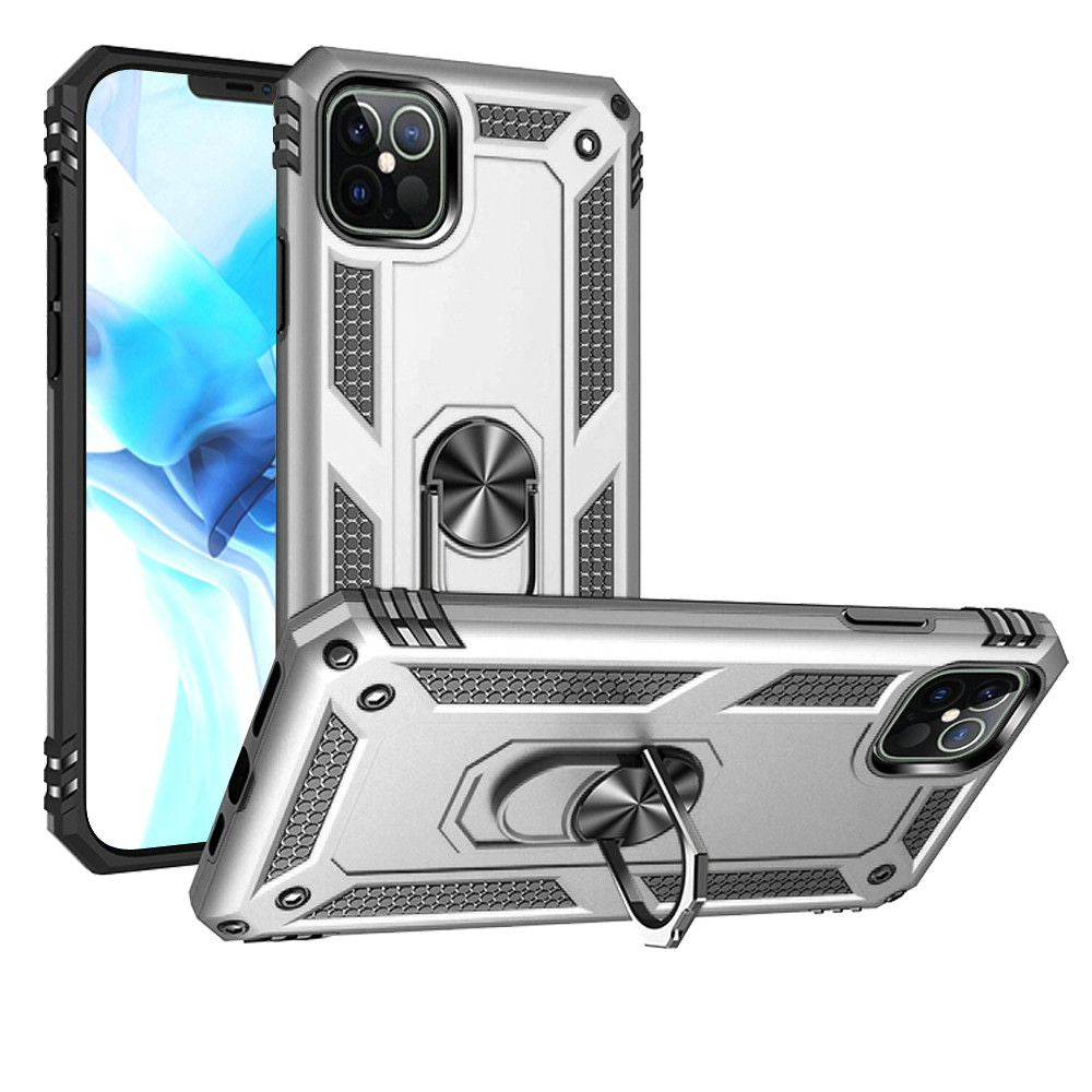 GSA Slim Armor Ring Stand Hybrid Case For iPhone 12 Pro Max (6.7") - Silver