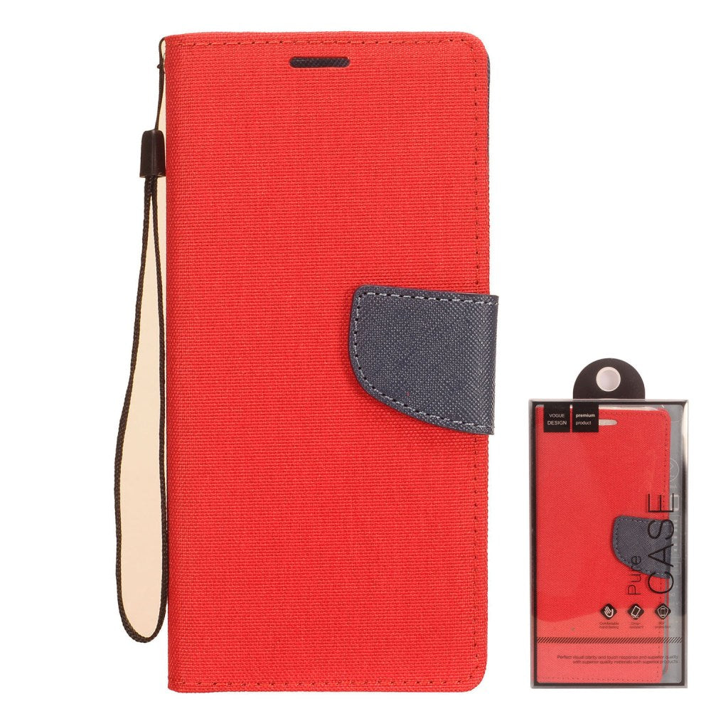 GSA Denim Fabric Flip Wallet Case for Apple iPhone 12 Mini (5.4") Red