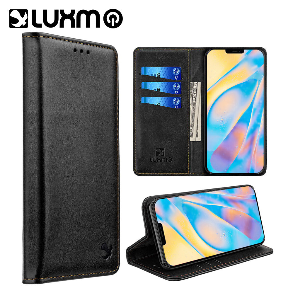 Luxmo Gentleman Folio Leather Wallet Case For iPhone 12 Pro Max (6.7") Black