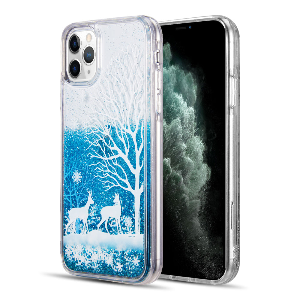 GSA Liquid Glitter Oh Deer Candy Case For iPhone 12, 12 Pro - Silver/Blue (6.1")