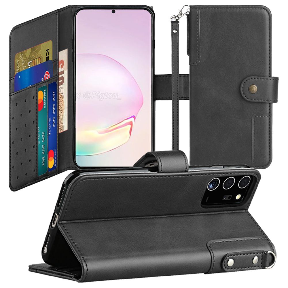 GSA Retro Leather Wallet Case for Samsung Galaxy Note 20 - Black