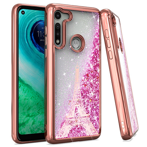 GSA Liquid Glitter Eiffel Tower Case for Motorola Moto G Fast - Rose Gold