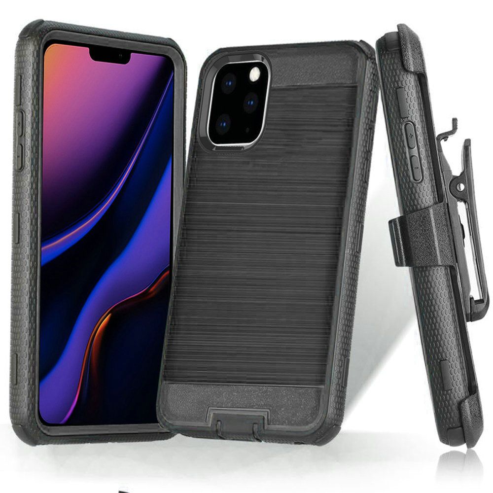 GSA Heavy Duty Brushed Holster Case with Clip for iPhone 11 Pro Max (6.5)-Black