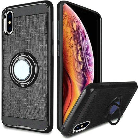 GSA Brushed Matte Ring Stand Hybrid Case For iPhone XS Max - Black