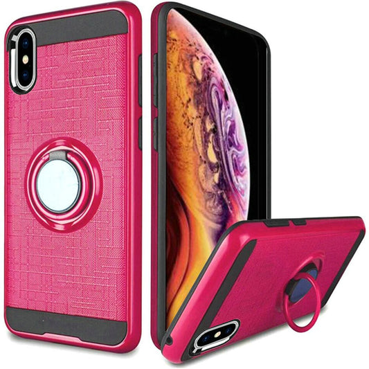 GSA Brushed Matte Ring Stand Hybrid Case For iPhone XS Max (6.5") Hot Pink/Black
