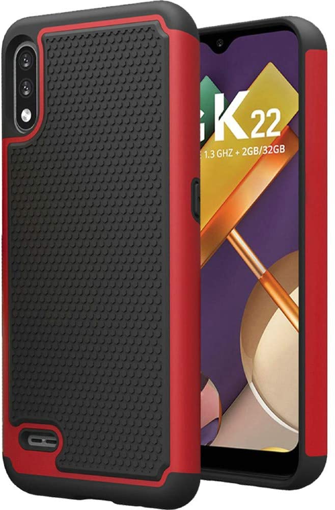 GSA Rugged Football Texture Hybrid Case for LG K22, K32 - Black/Red