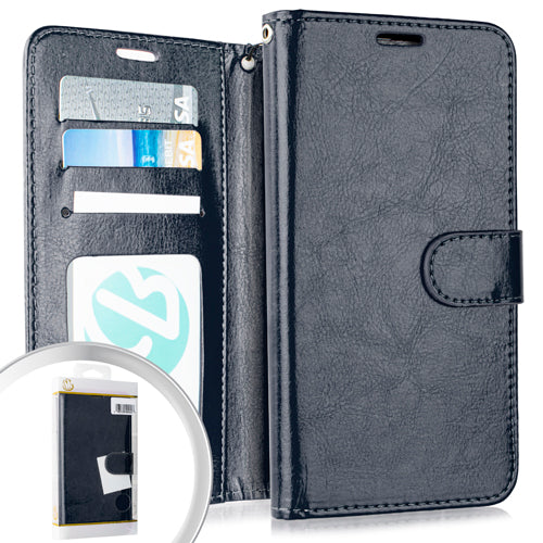 GSA Leather Flip Wallet Case for Samsung Galaxy A21 - Navy Blue