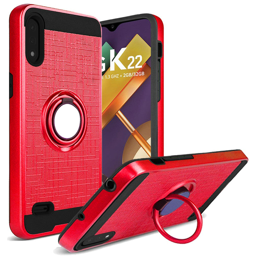 GSA Brushed Case w/Ring Stand for LG K22 & K32 - Red/Black