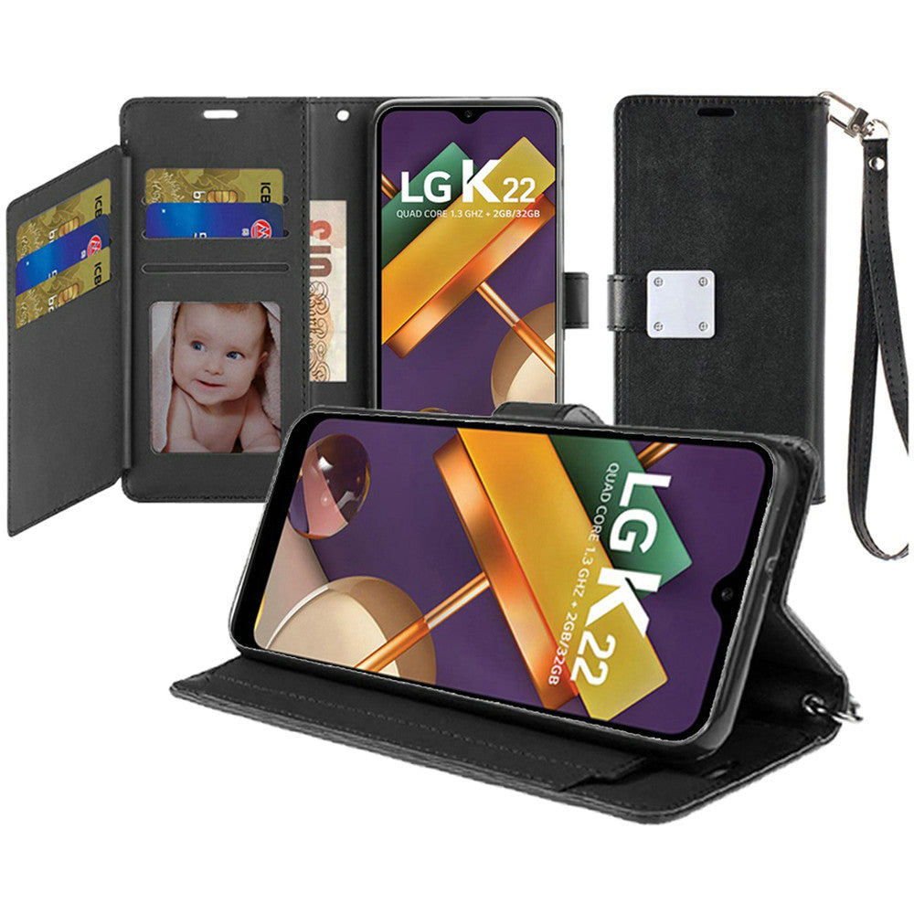 GSA Luxury Flip Wallet Card Slot Case for LG K22 & K32 - Black