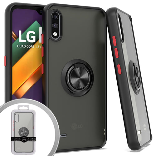 GSA Premium Matte Hybrid Case w/Ring Stand for LG K22 & K32 - Clear/Black