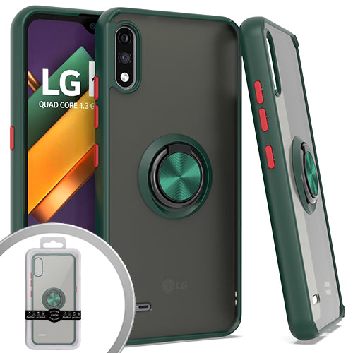 GSA Premium Matte Hybrid Case w/Ring Stand for LG K22 & K32 - Clear/Green