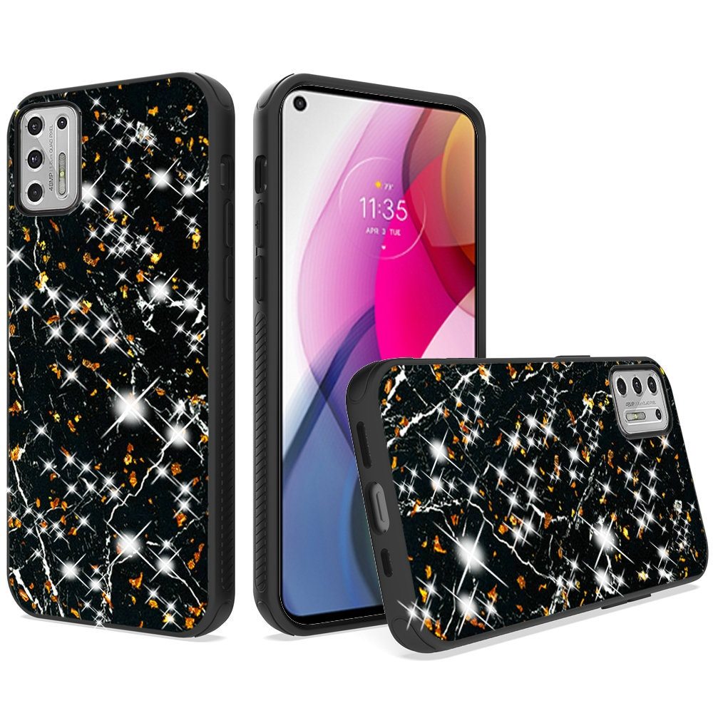 GSA Gold Flake Marble Case for Moto G Stylus 2021, XT2115 - Black