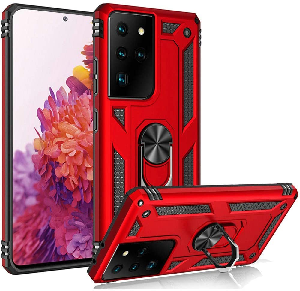 GSA Magnetic Ring Kickstand Case for Samsung Galaxy S21 Ultra G988 7.1" Red