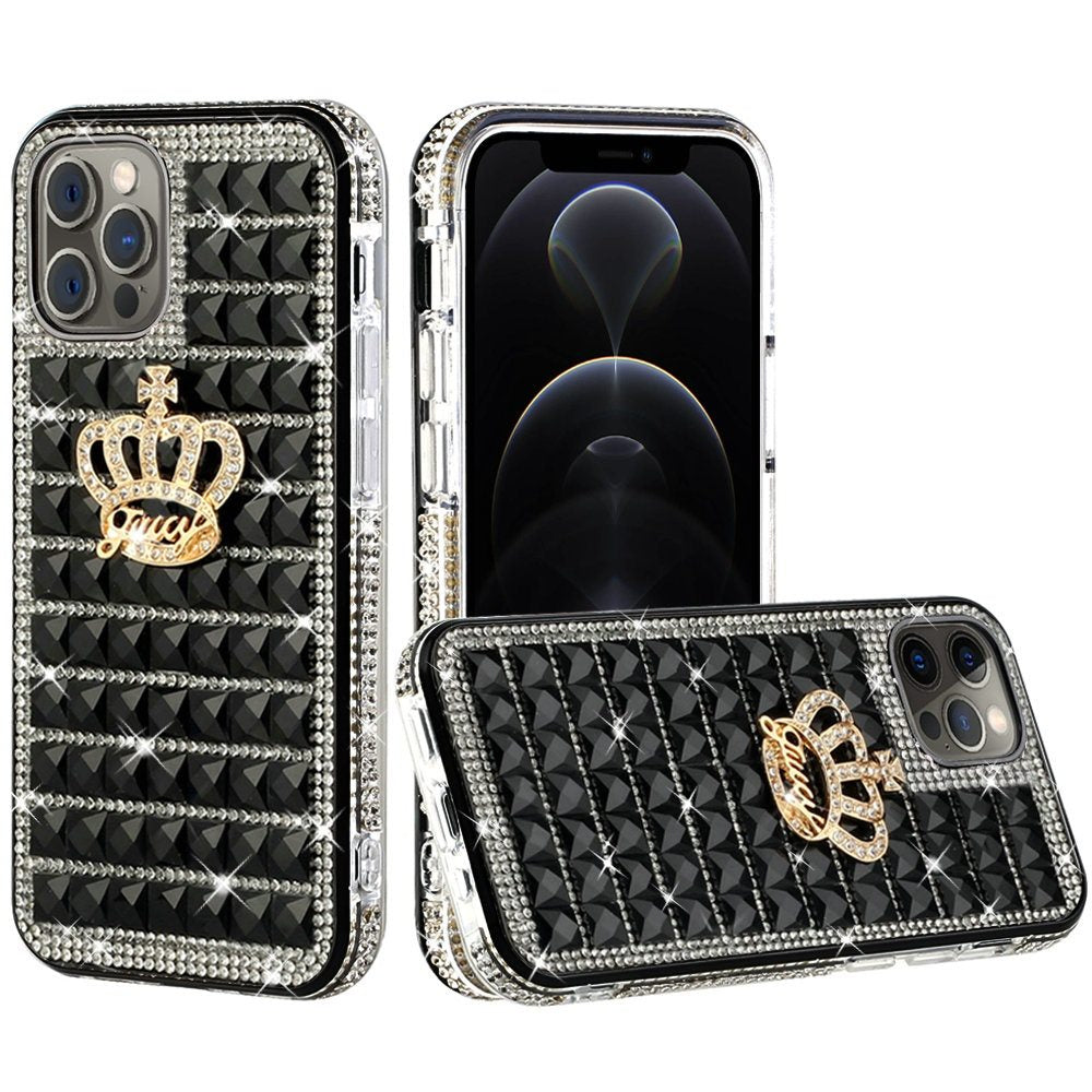 GSA Bling Stone Crown Hybrid Case For iPhone SE (2020-22), 8, 7, 6, 6s, Black
