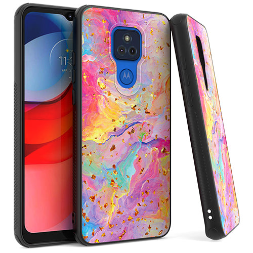 Emax Gold Flake Marble Case for Moto G Play 2021 - Rainbow