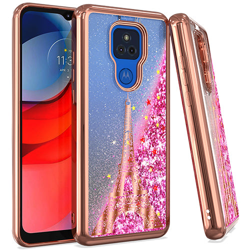 Emax Liquid Glitter Eiffel Tower Case for Moto G Play 2021 - Rose Gold