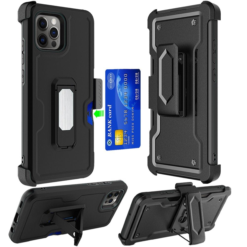 GSA Card Holster Kickstand Hybrid Case For iPhone 12Pro (6.1") - Black