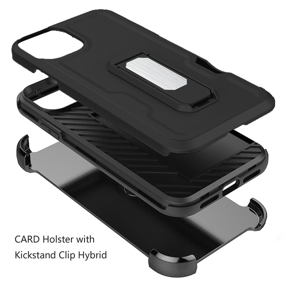 GSA Card Holster Kickstand Hybrid Case For iPhone 12Pro (6.1") - Black