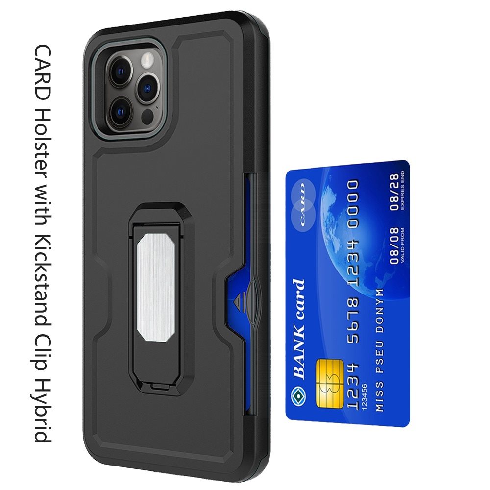 GSA Card Holster Kickstand Hybrid Case For iPhone 12Pro (6.1") - Black