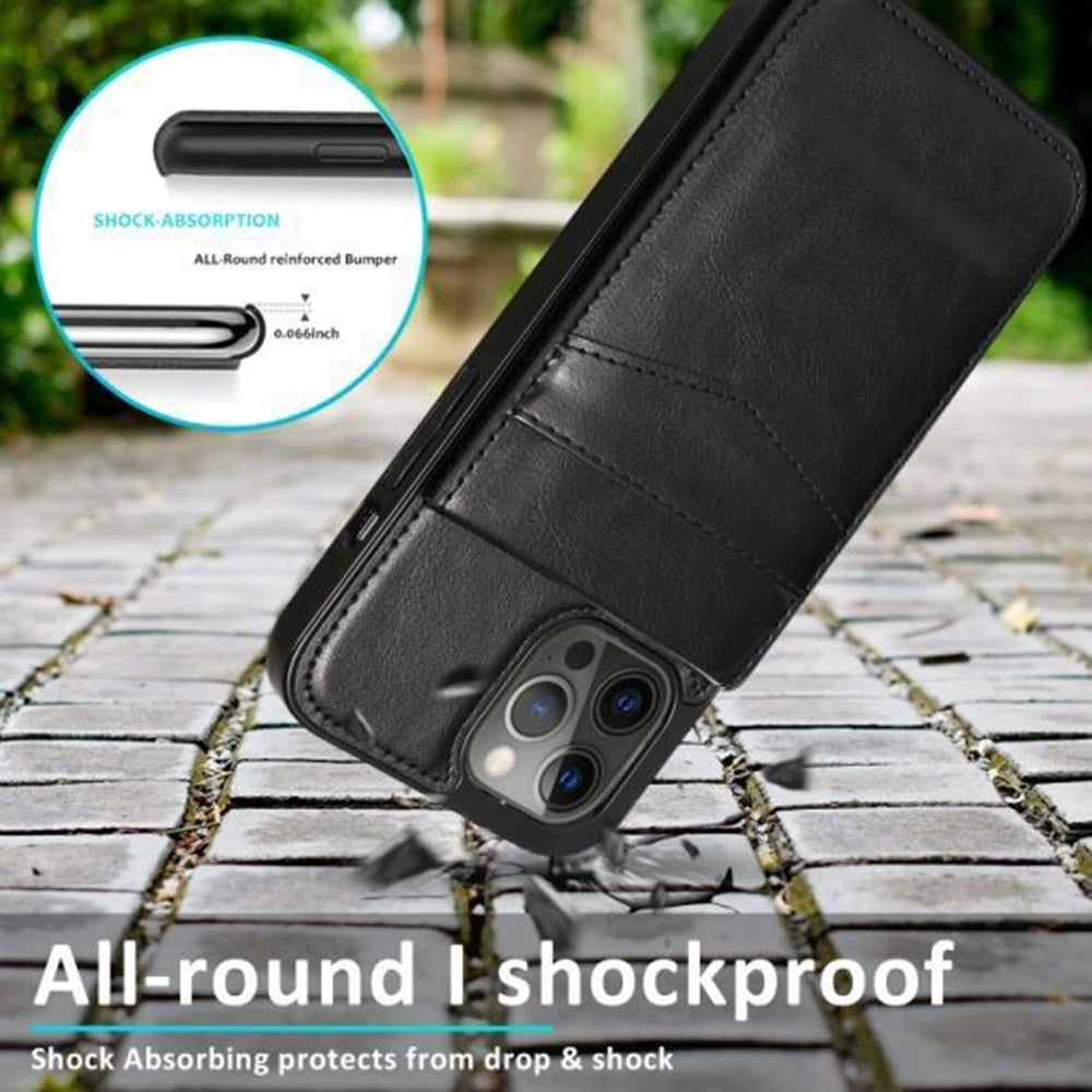 GSA Luxury Vertical Card Holder Leather Case For iPhone 12 Pro Max (6.7") -Black