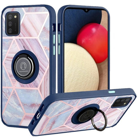 GSA Geo Marble Case Magnetic Ring Stand for Samsung Galaxy A02s - Blue/Pink
