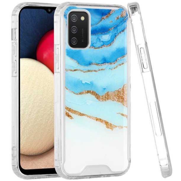 GSA Vogue Marble Glitter Hybrid Case for Samsung Galaxy A02s - Blue/White