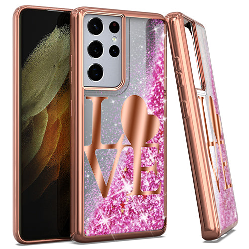 GSA Chrome Liquid Glitter Love Case for Samsung Galaxy S21 Ultra - Rose Gold