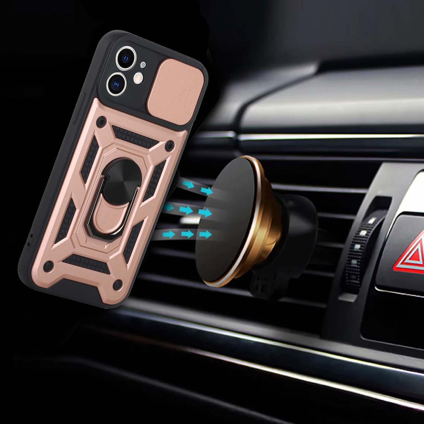 GSA Camera Cover Ring Stand Hybrid Case For iPhone XR - Rose Gold/Black
