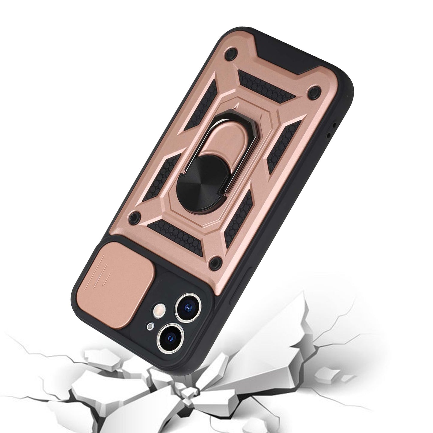 GSA Camera Cover Ring Stand Hybrid Case For iPhone XR - Rose Gold/Black