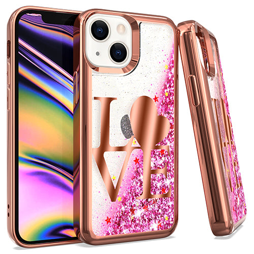 GSA Liquid Glitter Image Love Case for iPhone 13 (6.1") - Rose Gold
