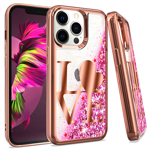 GSA Liquid Glitter Chrome "LOVE" Case For iPhone 13 PRO (6.1") - Rose Gold