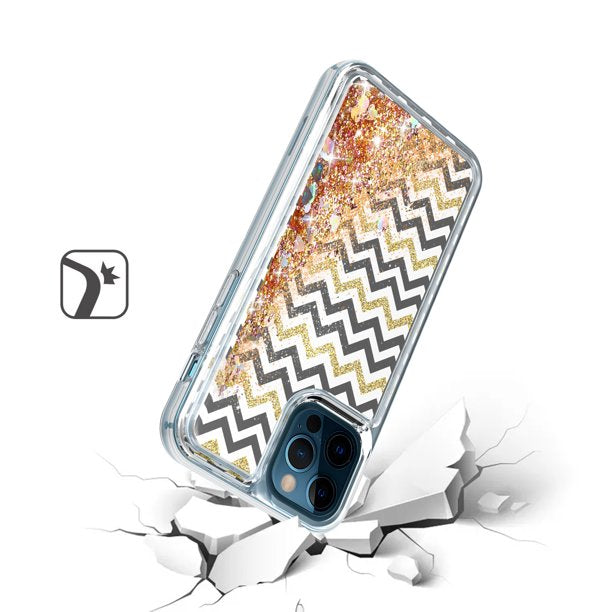 GSA Liquid Glitter ZigZag Pattern Candy Case For iPhone 13 (6.1") - Black/Gold
