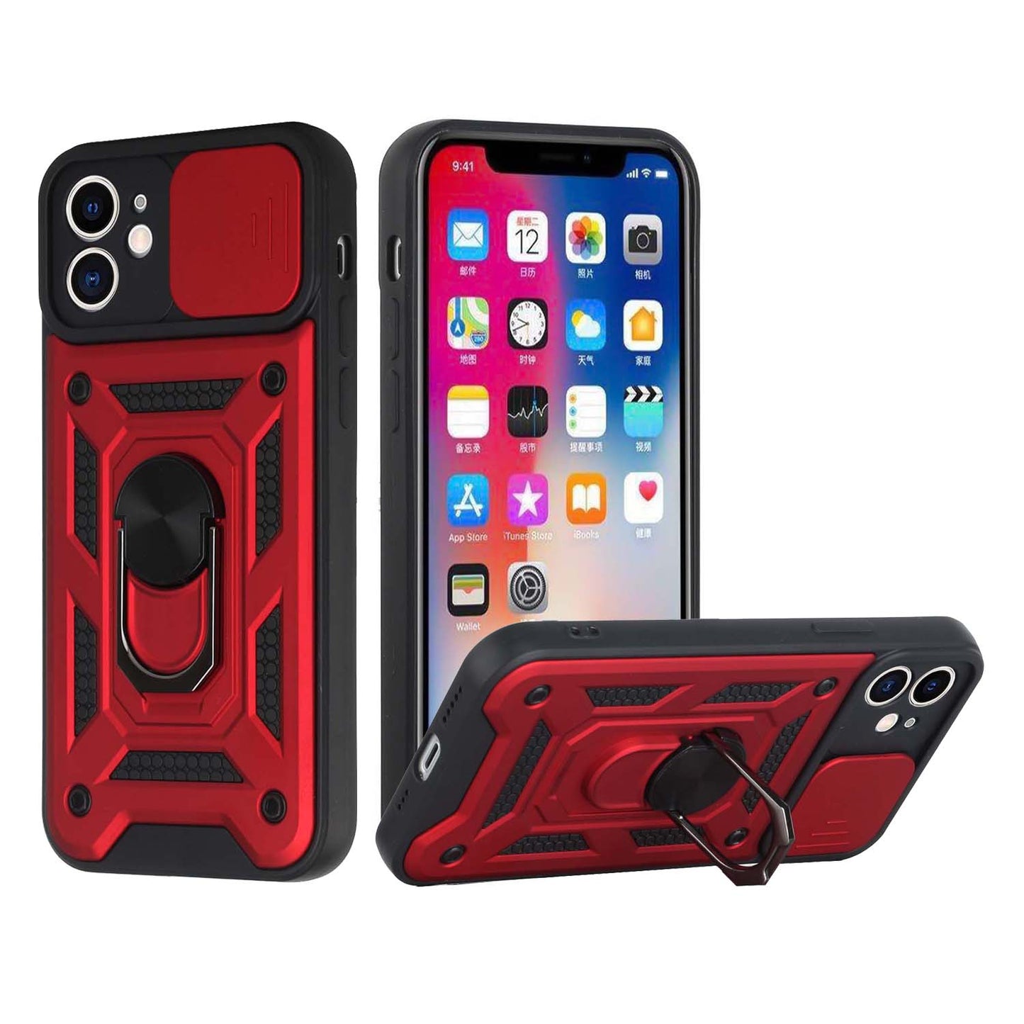 GSA Slim Shockproof Case w/Camera Cover for iPhone 13 Pro (6.1") Red/Black