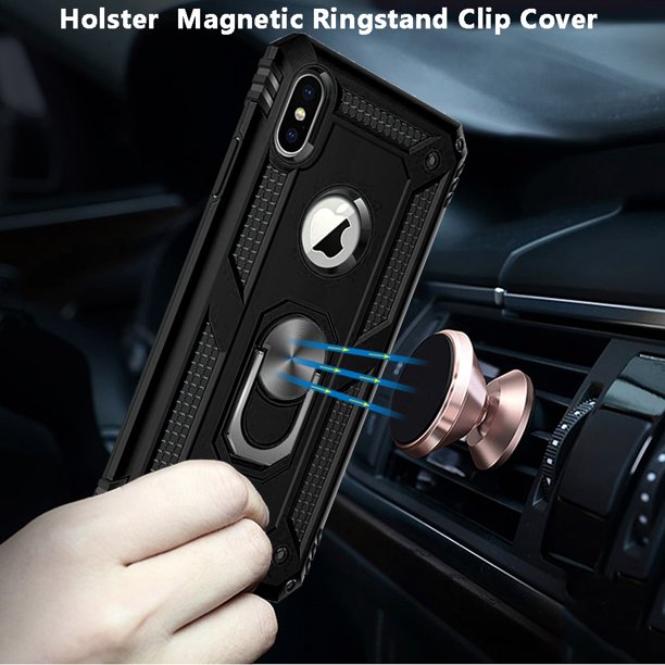 GSA Magnetic Ring Stand Clip Case w/Holster For iPhone 13 Pro (6.1") - Black