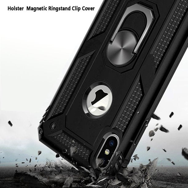 GSA Magnetic Ring Stand Clip Case w/Holster For iPhone 13 Pro (6.1") - Black