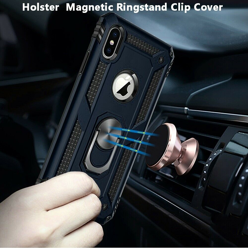 GSA Magnetic Ring Stand Clip Case w/Holster For iPhone 13 Pro (6.1") -Blue/Black