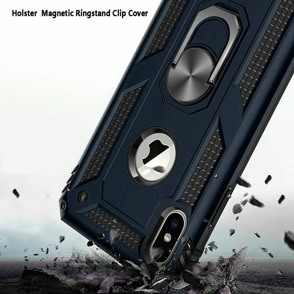 GSA Magnetic Ring Stand Clip Case w/Holster For iPhone 13 Pro (6.1") -Blue/Black