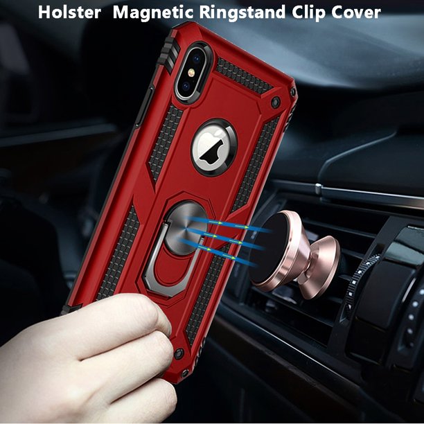 GSA Holster Magnetic Ring Stand Case w/Holster For iPhone 13 Pro (6.1") - Red