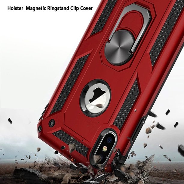GSA Holster Magnetic Ring Stand Case w/Holster For iPhone 13 Pro (6.1") - Red