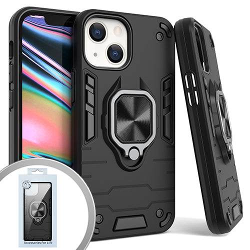 Emax Armor Hybrid Magnet Ring Stand Case For iPhone 13 (6.1") - Black